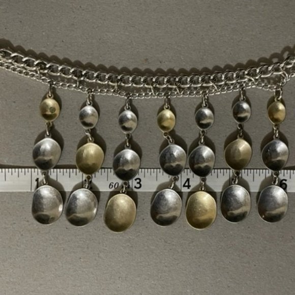 Chico's Brushed Gold and Silver Tone Double Chain Statement Collar 16" Necklace - Picture 7 of 9